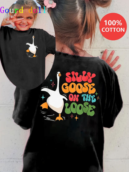 Girls' Black Cotton Printed Short-Sleeve T-Shirt - product view 6