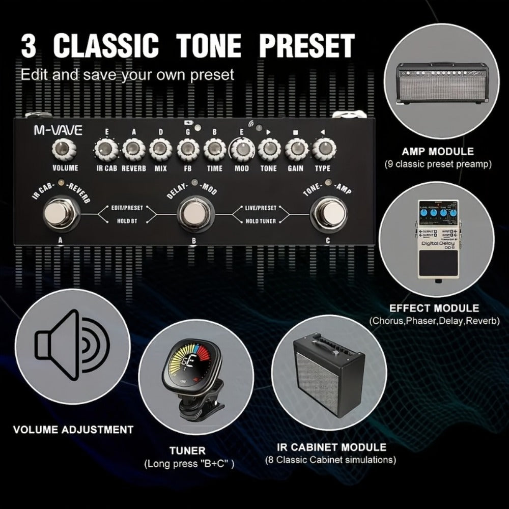 Guitar Multi-Effects Processor, Wireless, USB, M-VAVE for Guitar Or Bass Tone Shaping detail image - detail view 4