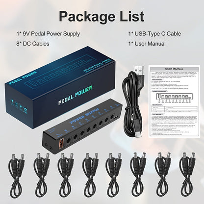 Guitar Pedal Power Supply, USB-C, 9V, 8-Way, Type for Powering Guitar Effects Pedals detail image - detail view 3