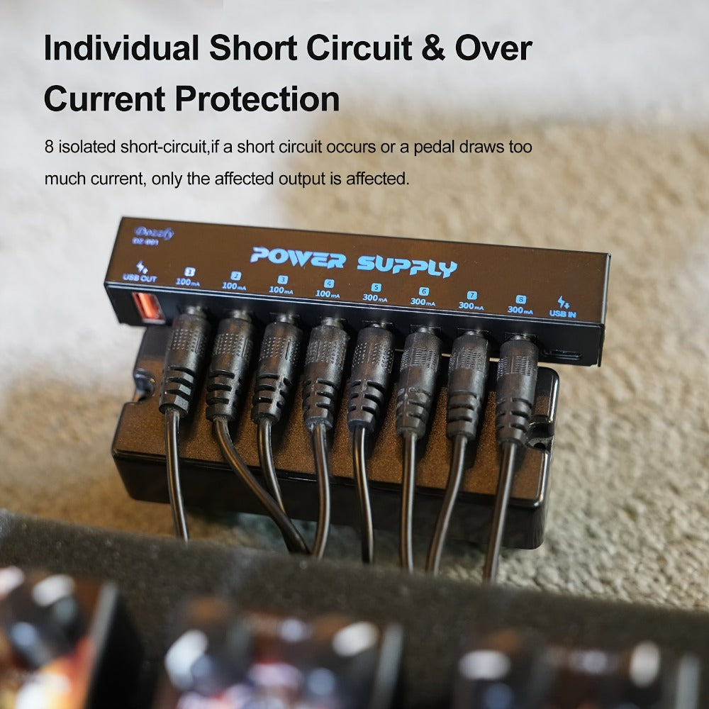 Guitar Pedal Power Supply, USB-C, 9V, 8-Way, Type for Powering Guitar Effects Pedals detail image - detail view 8