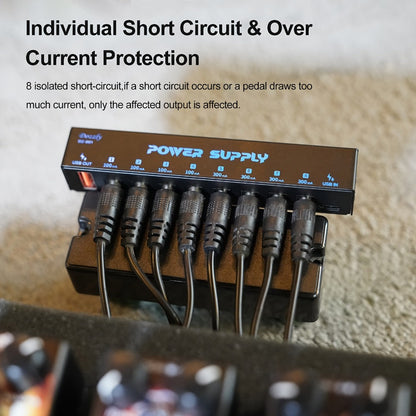 Guitar Pedal Power Supply, USB-C, 9V, 8-Way, Type for Powering Guitar Effects Pedals detail image - detail view 8