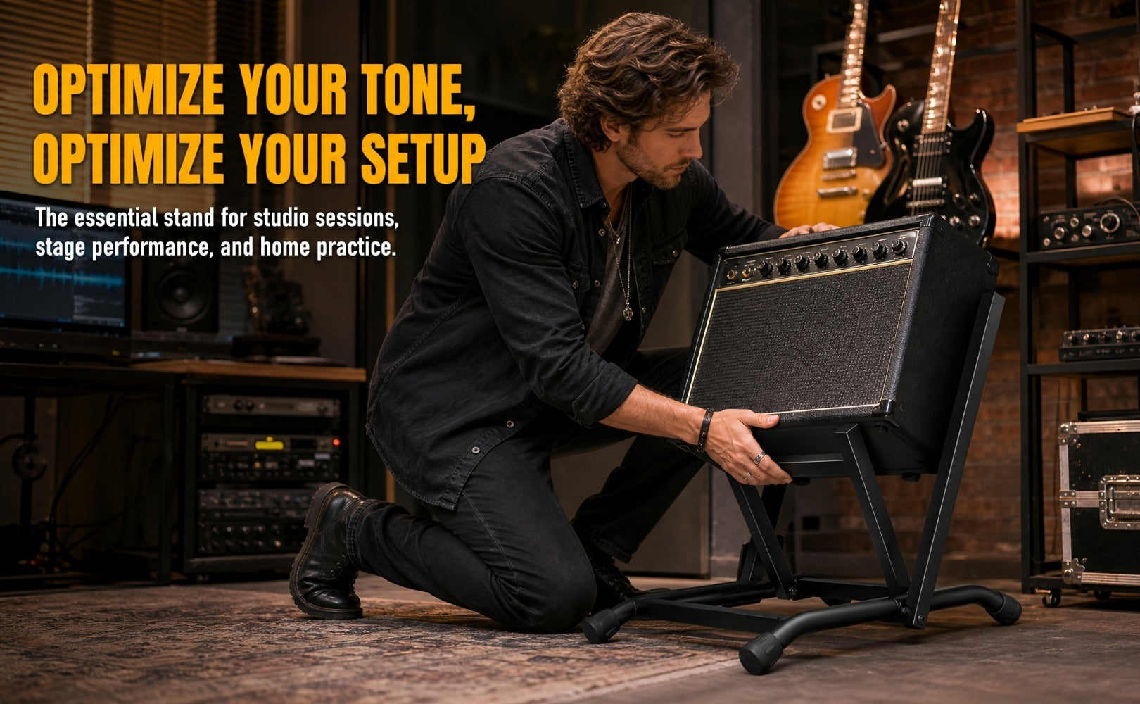 Guitar Stand, Foldable, Amp, Heavy, Duty for Holding And Displaying Guitars detail image - detail view 11