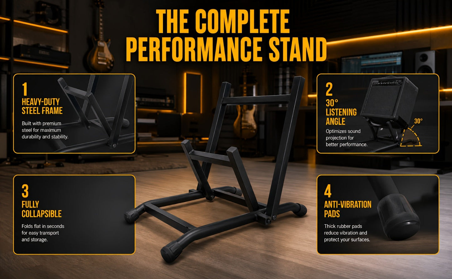 Guitar Stand, Foldable, Amp, Heavy, Duty for Holding And Displaying Guitars detail image - detail view 12