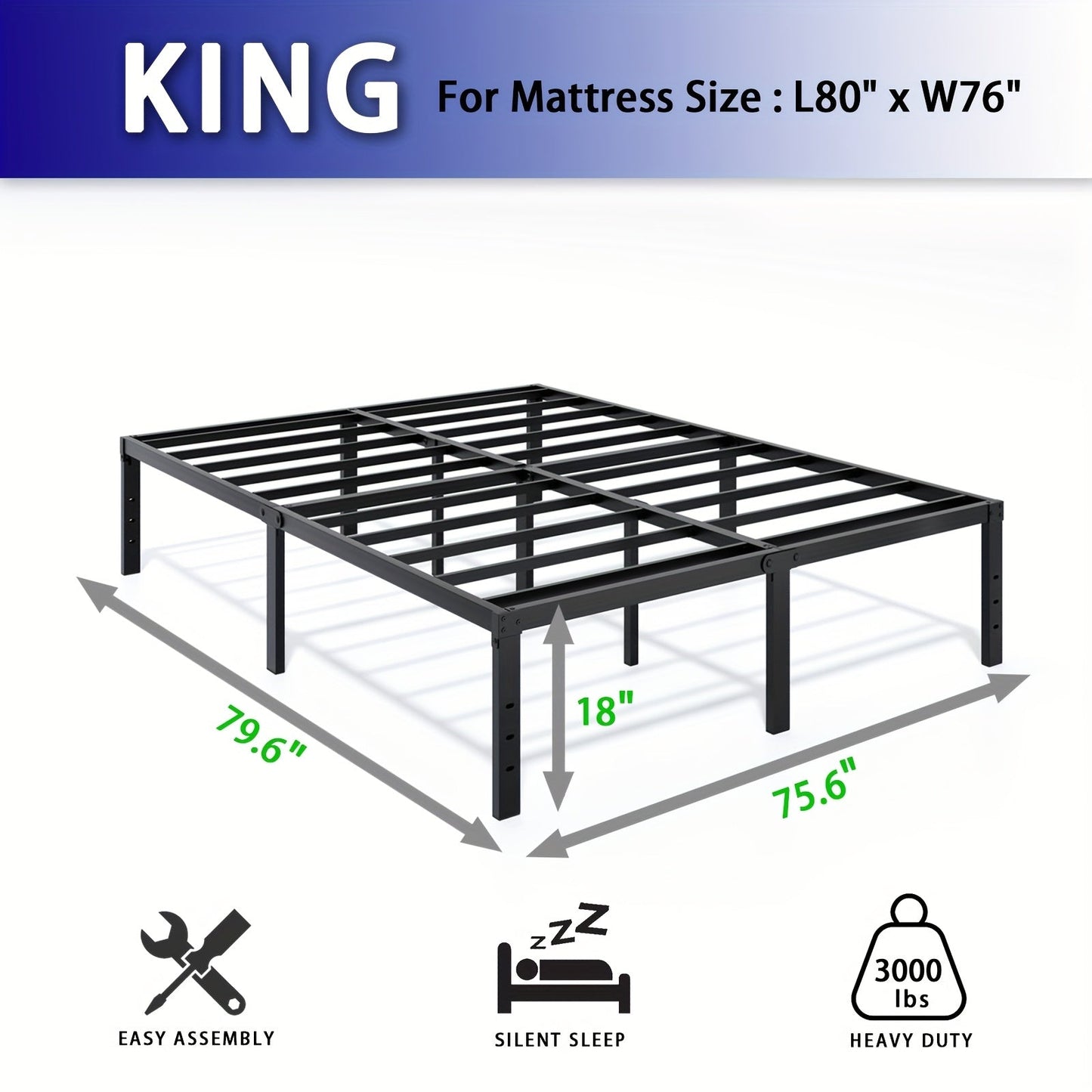 Bed Frame shown in the KING, 18inch option
