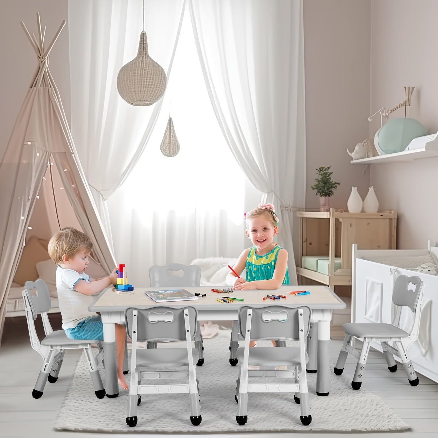 Kids Activity Table Set shown in the Gray option