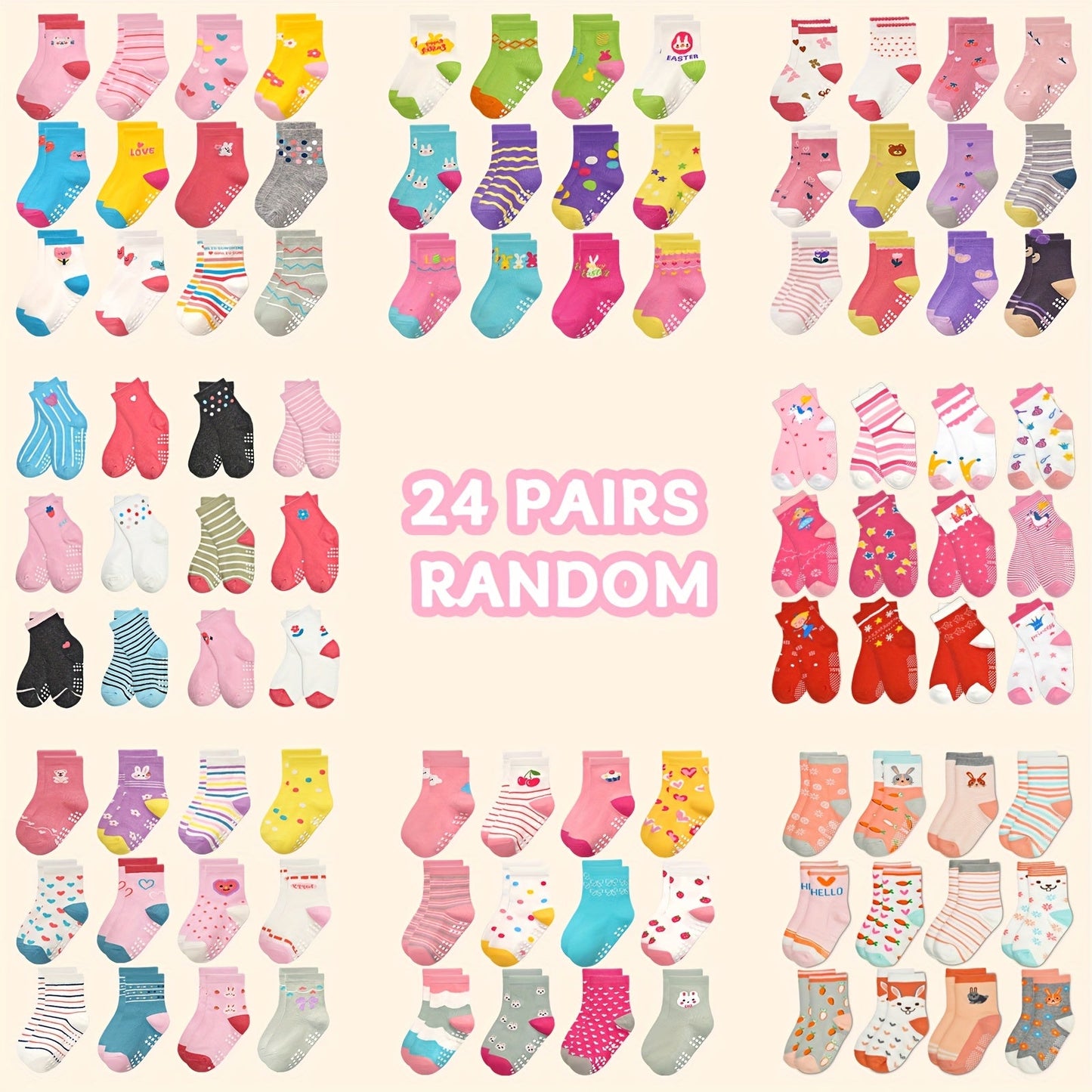 Random Pattern 24 12 Pairs Of Random Socks 0 7 Years Old Mid tube Non slip Cute - product view 2