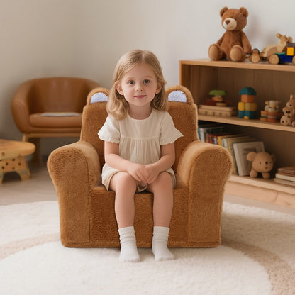 Kids Sofa Chair, Animal Shape Kids Sofa Lounger Teddy Bear Fleece Machine Washable shown in the main product view