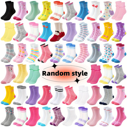 24 Pairs Of Mid calf Socks for Girls Aged 1 to 14 Cartoon Style Solid Color And - product view 1