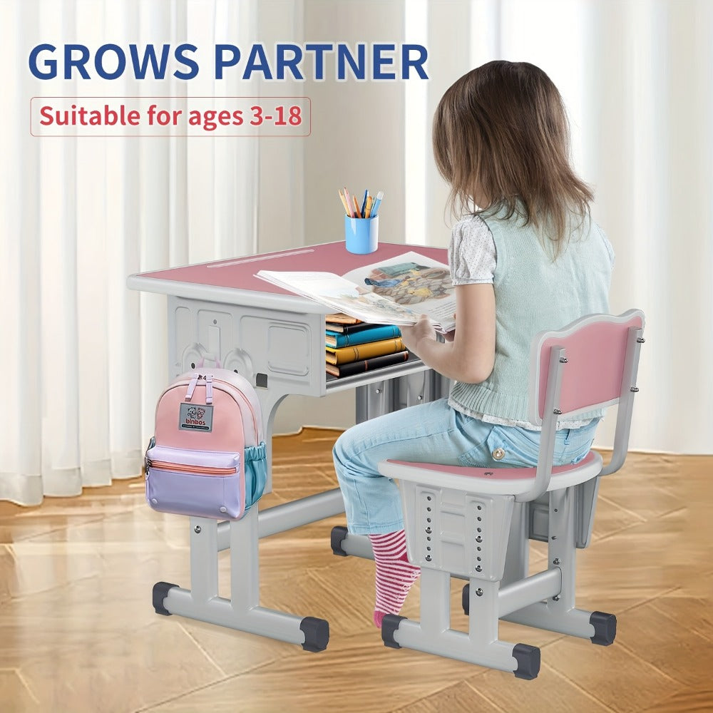 Kids Desk And Chair Set with Adjustable Height and Storage Drawers for Kids' Room detail image - detail view 8