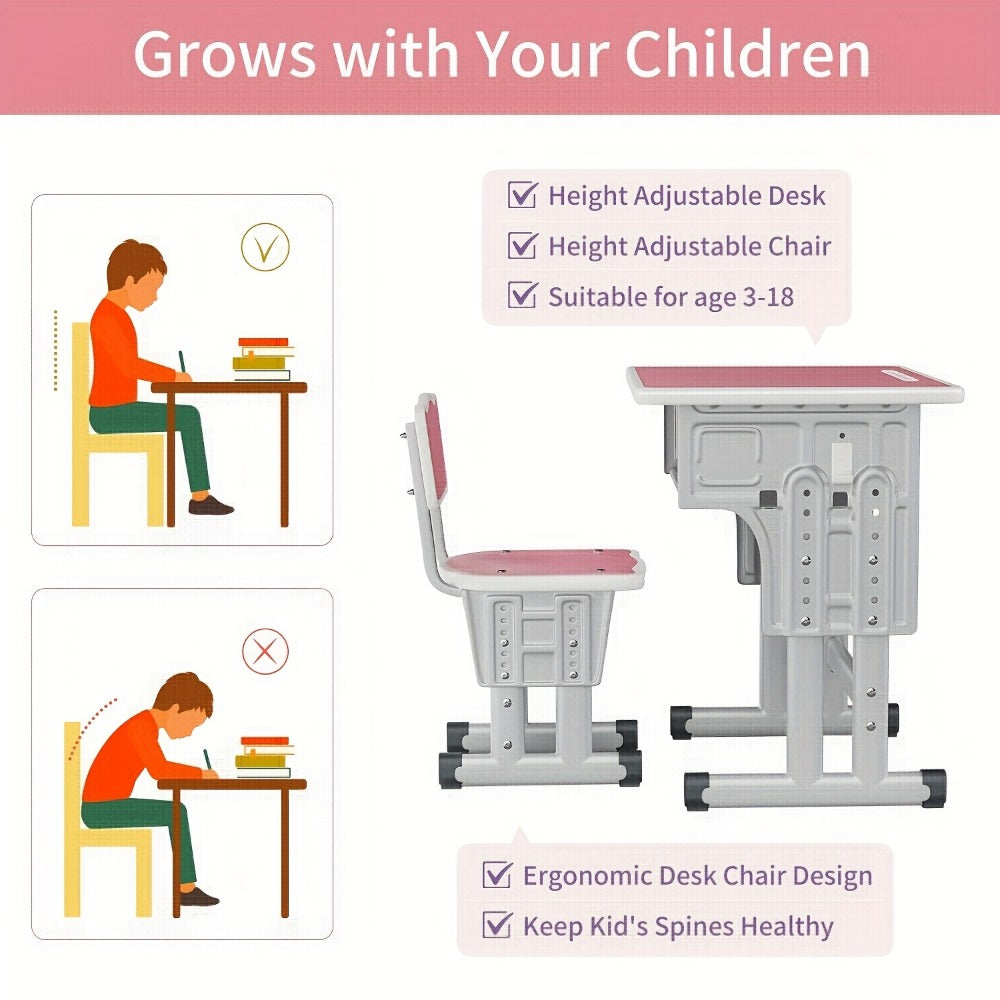 Kids Desk And Chair Set with Adjustable Height and Storage Drawers for Kids' Room detail image - detail view 9