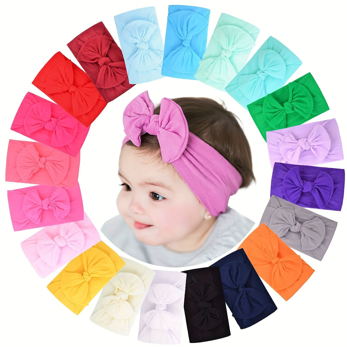 20pcs Baby Girls Nylon Headbands Turban Hair with Bows Hair Band Elastic Hair - product view 1