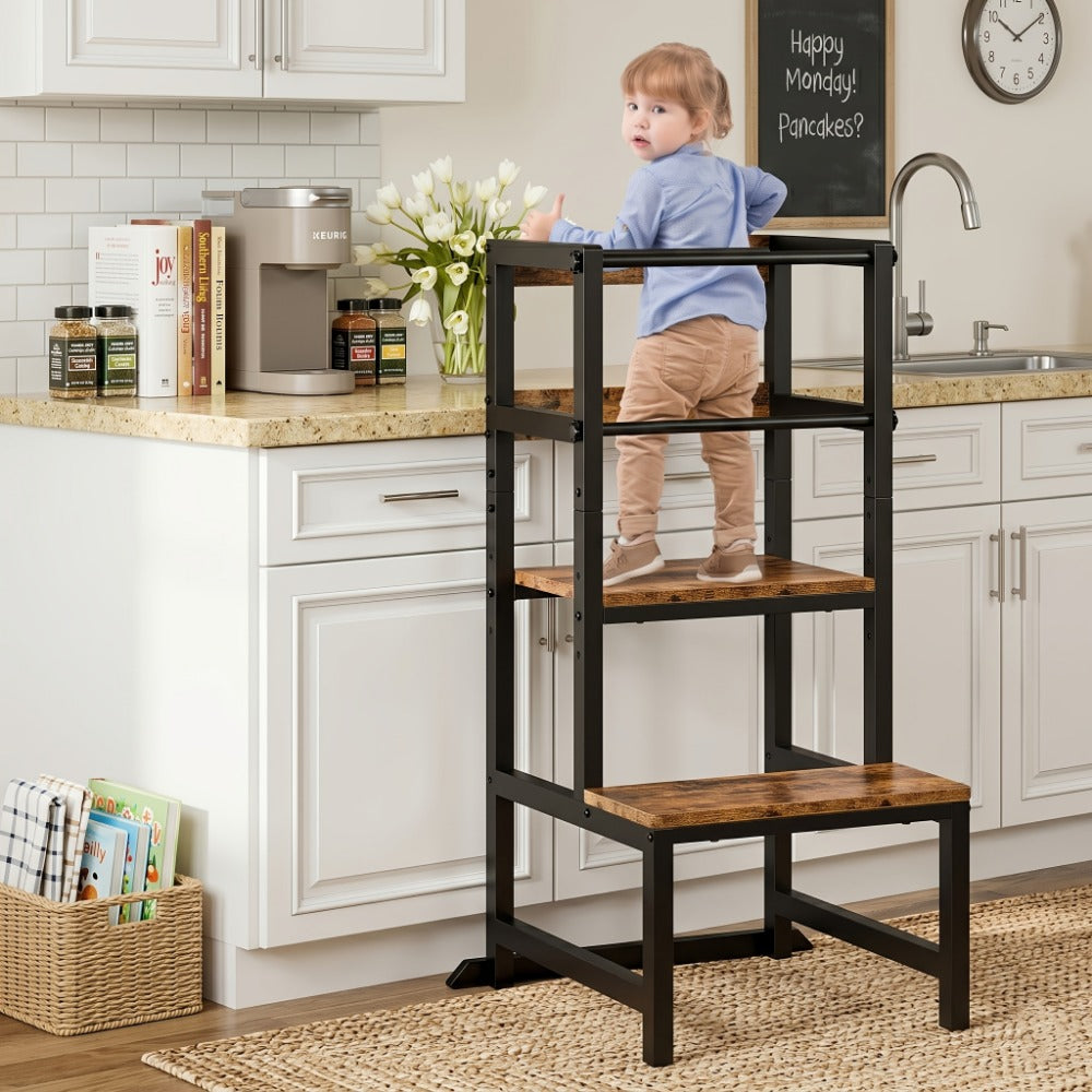 Kids Learning Tower, Adjustable Toddler Learning Tower Step Stool with Safety Rail Height shown in the main product view