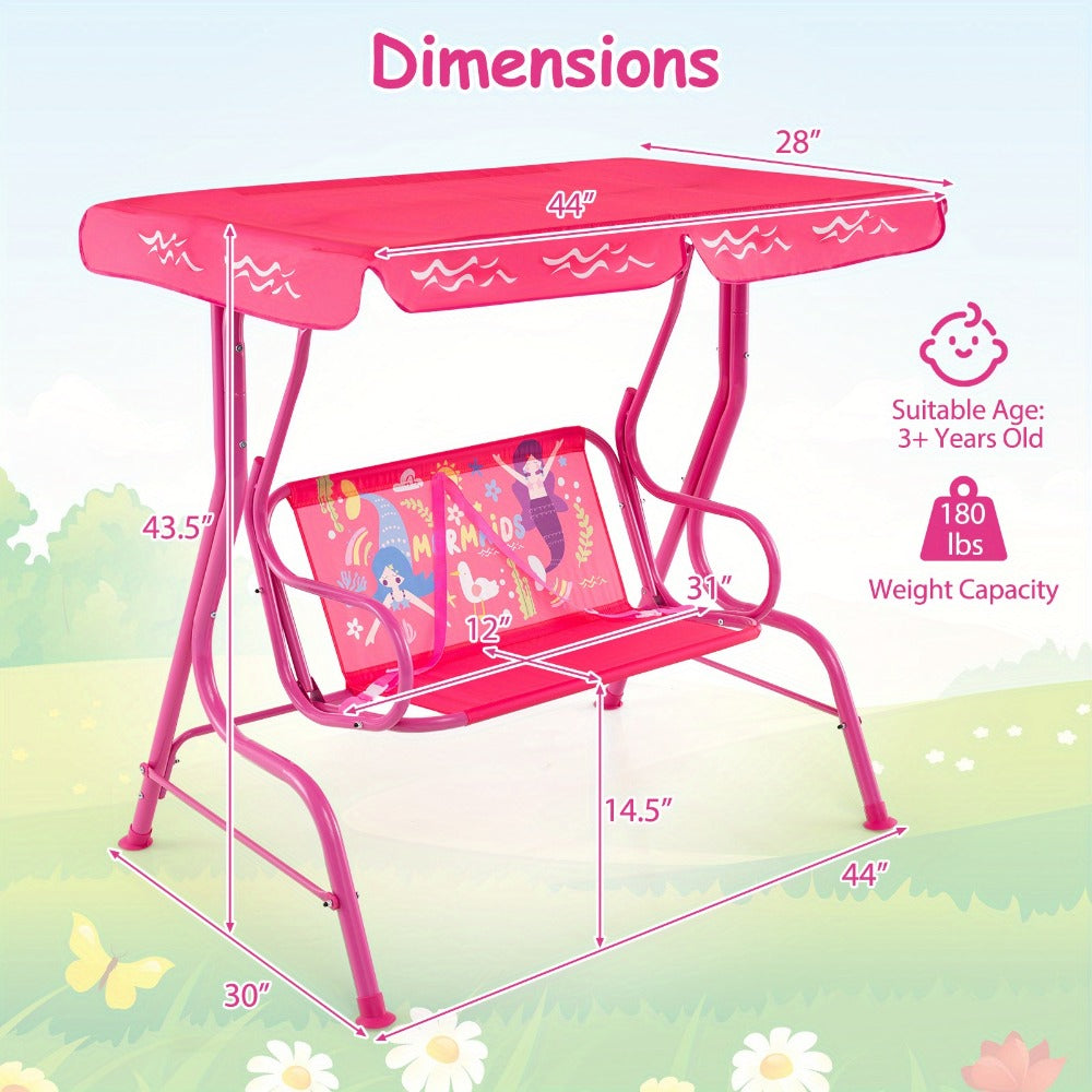 Kids Outdoor Swings and Patio Furniture, 2-Seater Kids Patio Swing with Adjustable Canopy shown in the main product view