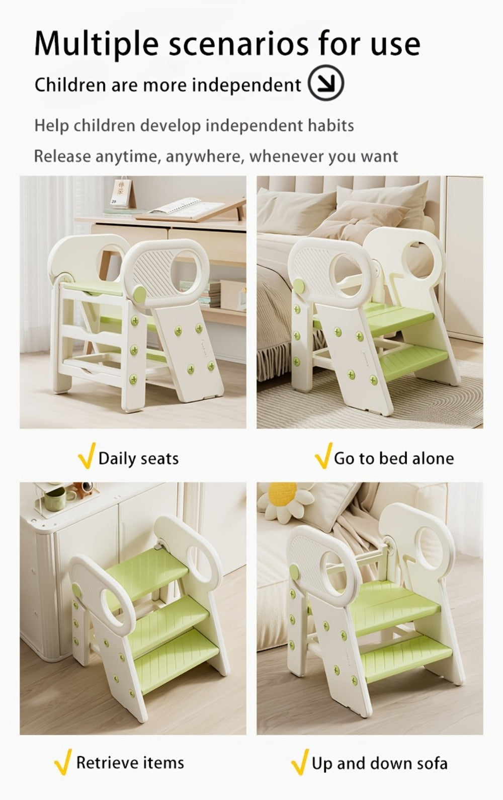 Kids Step Stool with Adjustable Height for Comfortable Everyday Seating in Kids' Room detail image - detail view 15