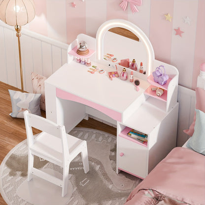 Kids Vanity Set with Lighted Mirror for Dressing and Daily Routines detail image - detail view 10