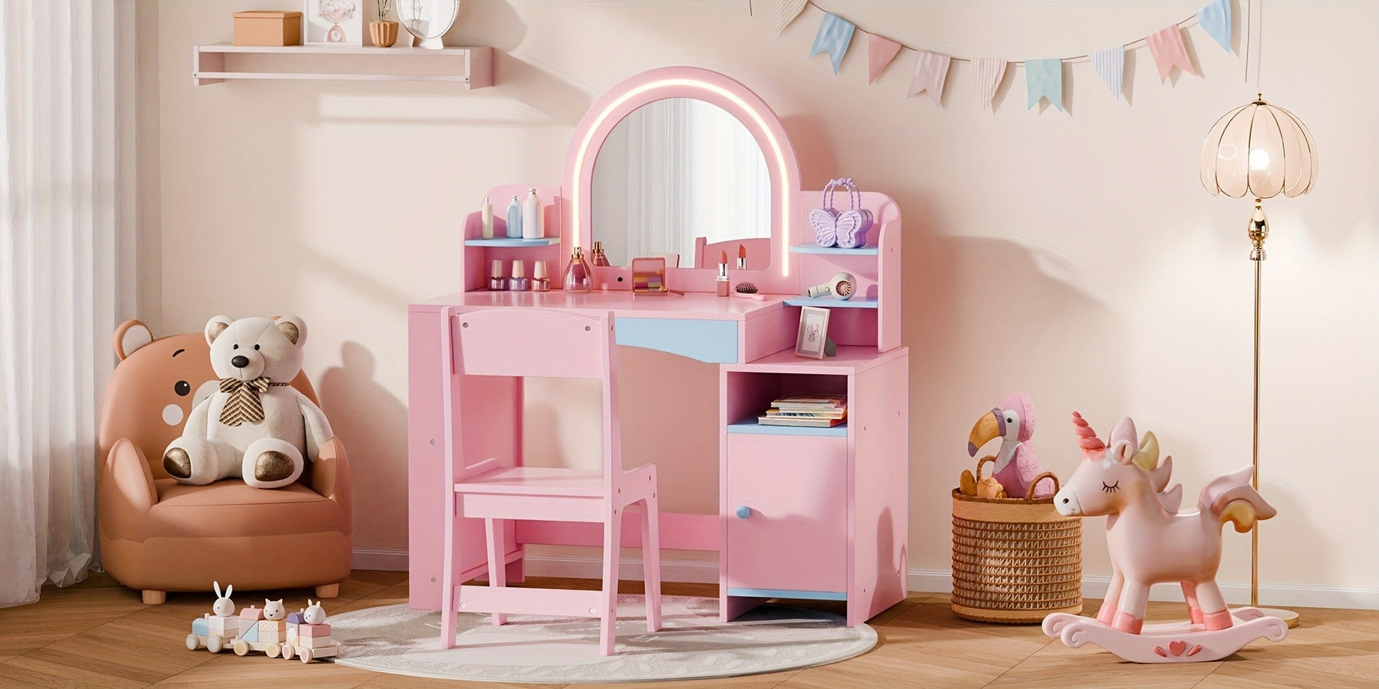 Kids Vanity Set with Lighted Mirror for Dressing and Daily Routines detail image - detail view 11