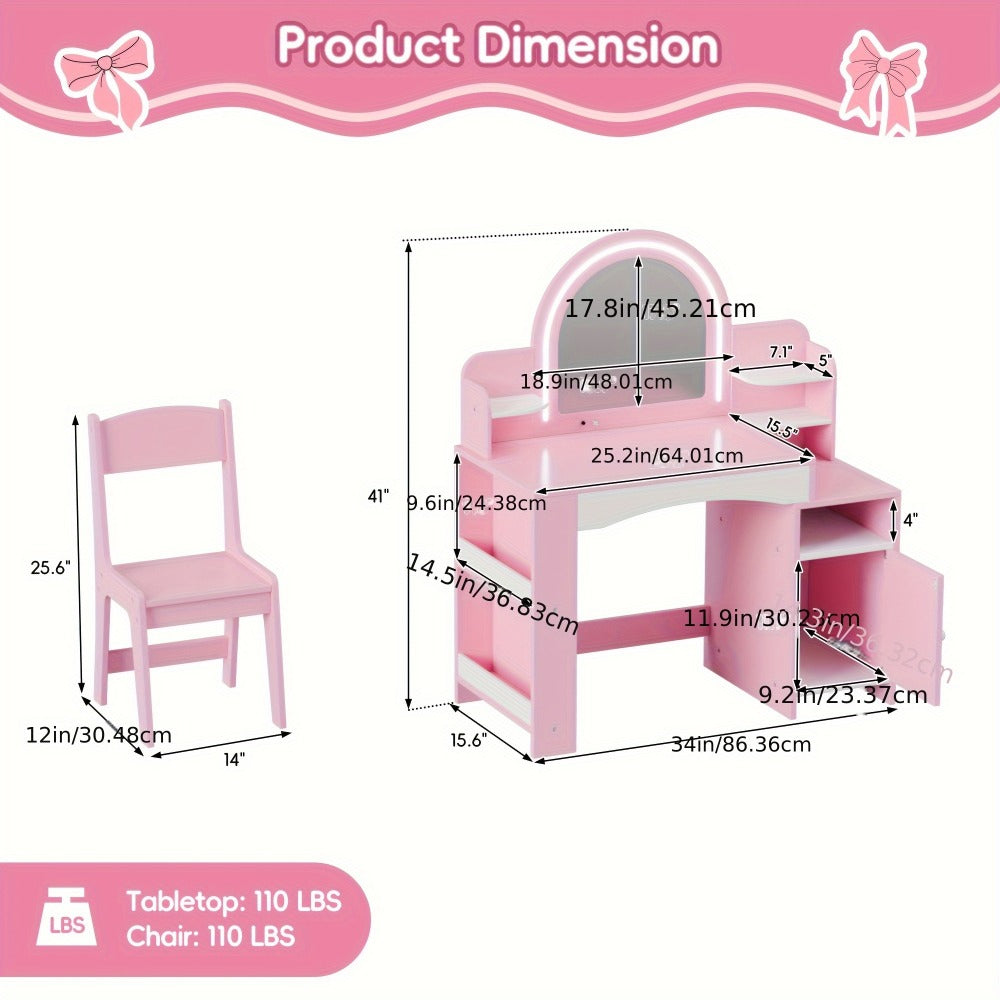 Kids Vanity Set with Lighted Mirror for Dressing and Daily Routines detail image