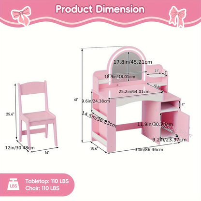 Kids Vanity Set with Lighted Mirror for Dressing and Daily Routines detail image