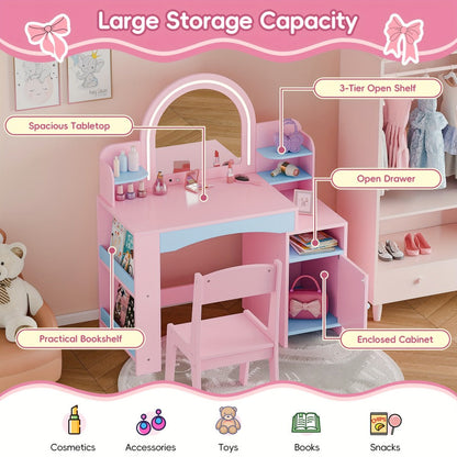 Kids Vanity Set with Lighted Mirror for Dressing and Daily Routines detail image - detail view 5