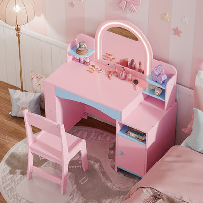 Kids Vanity Set with Lighted Mirror for Dressing and Daily Routines detail image - detail view 6