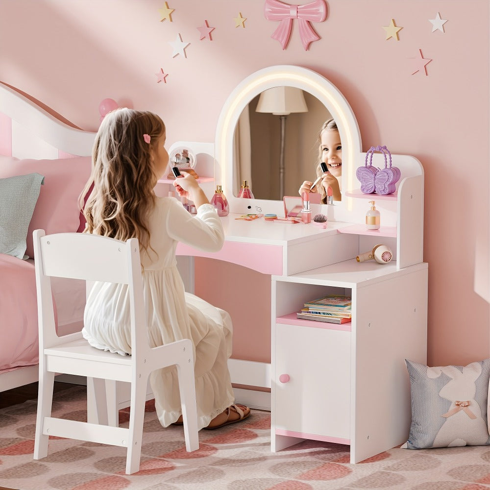 Kids Vanity Set with Lighted Mirror for Dressing and Daily Routines detail image - detail view 9
