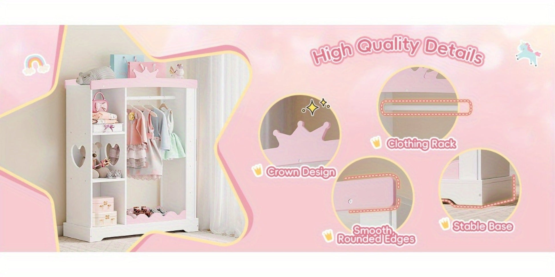 Kids Wardrobe with Open Shelves and Multiple Color Options for Kids' Room detail image - detail view 15
