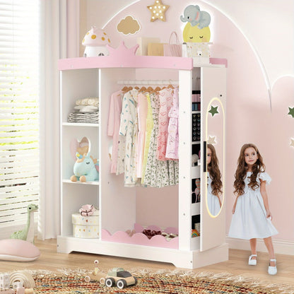 Kids Wardrobe, Kids Dress-Up Armoire & Wardrobe with Mirror, Jewelry Cabinet & Shelves shown in the main product view