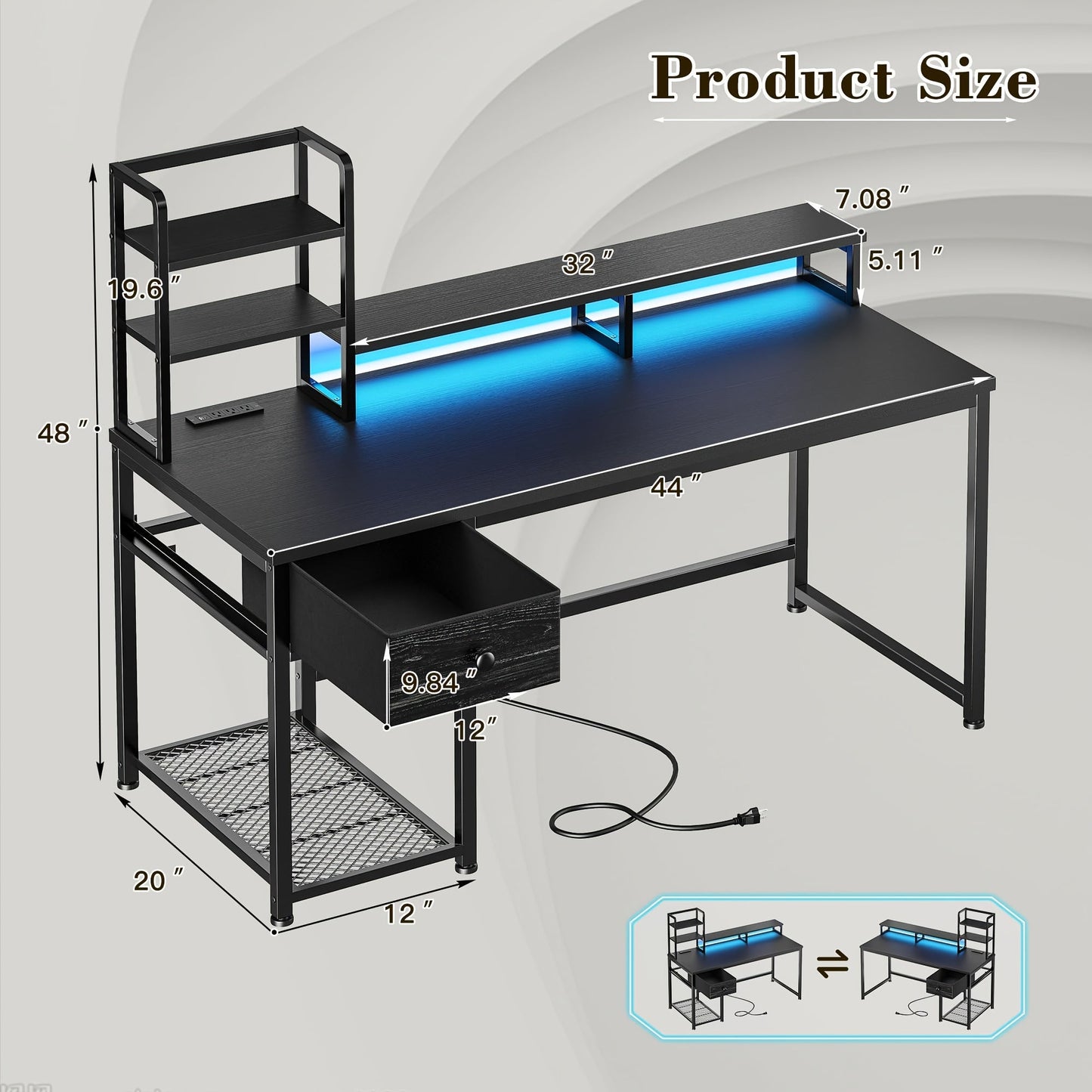 Computer Desk shown in the Black, 44 Inch option