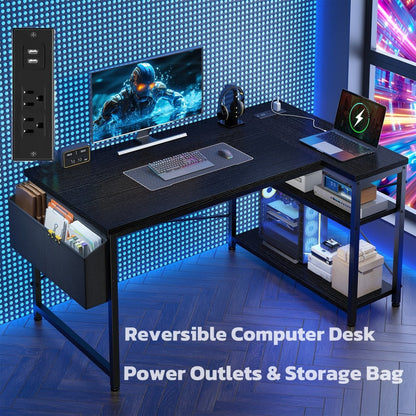 L-Shaped Computer Desk with Charging Station, PC Work Desk for Home Office detail image