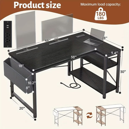 L-Shaped Computer Desk with Charging Station, PC Work Desk for Home Office detail image - detail view 4