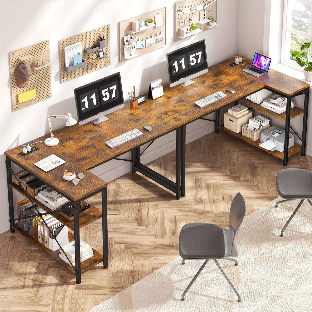 Computer Desk, L-Shaped with Power Outlets and Storage Shelves, Corner Gaming Desk shown in the main product view