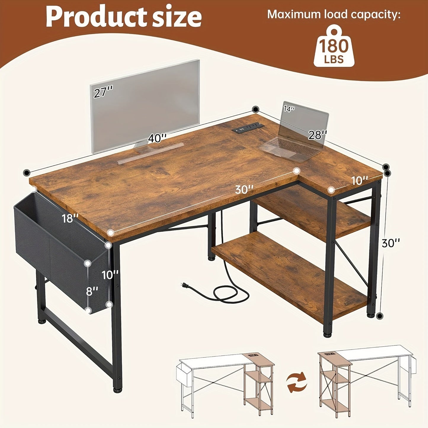 Computer Desk shown in the Tiger Print, 40 Inches option