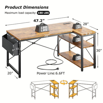 L-Shaped Gaming Desk with Charging Station and LED Lighting for Home Office detail image - detail view 13