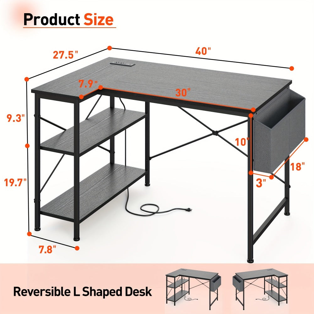 L-Shaped Gaming Desk with Charging Station and LED Lighting for Home Office detail image - detail view 17