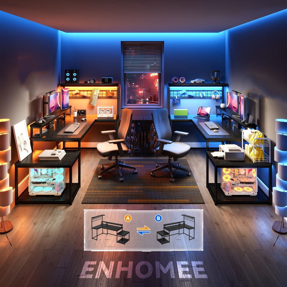 L-Shaped Gaming Desk with Charging Station and LED Lighting for Home Office detail image - detail view 18