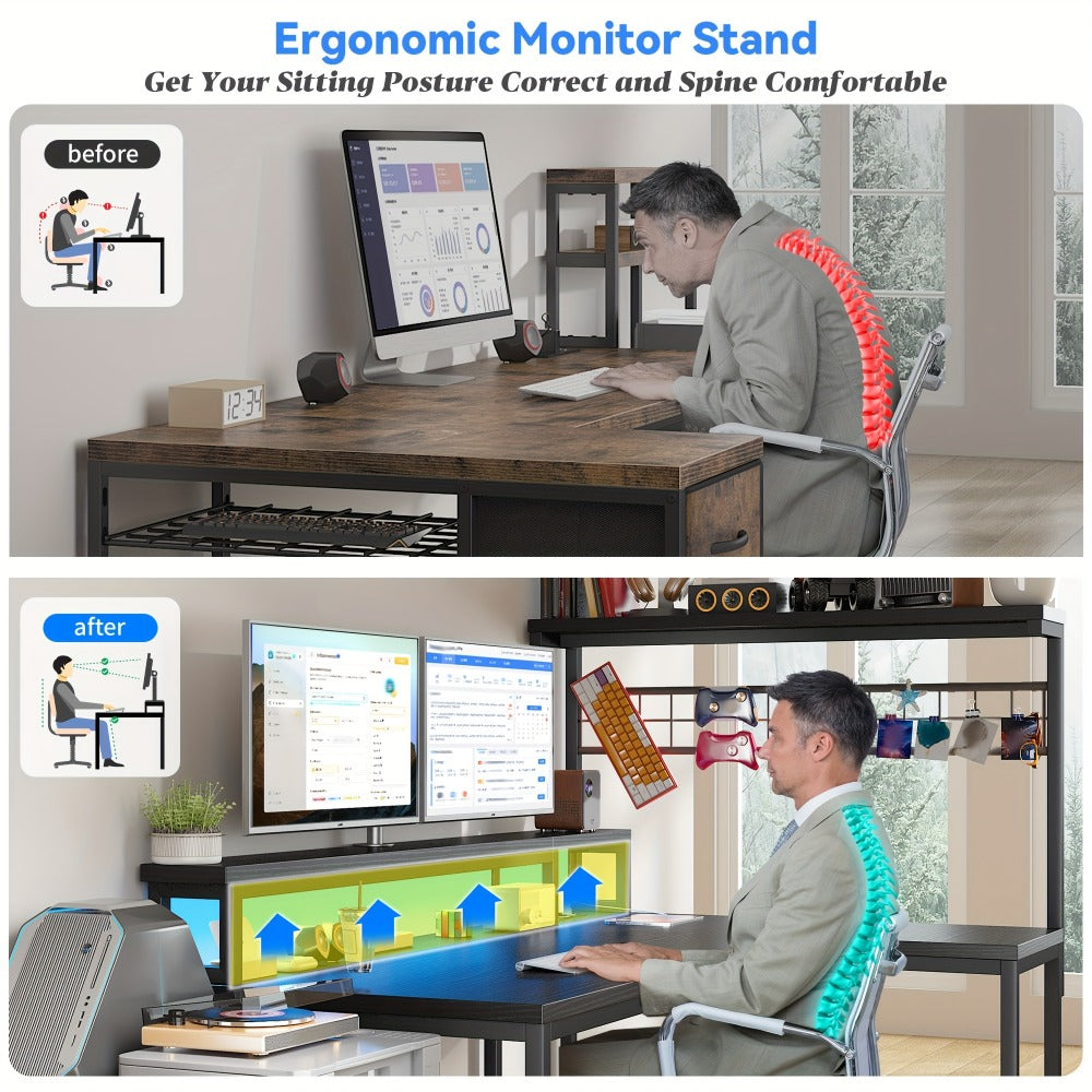 L-Shaped Gaming Desk with Charging Station and LED Lighting for Home Office detail image - detail view 19