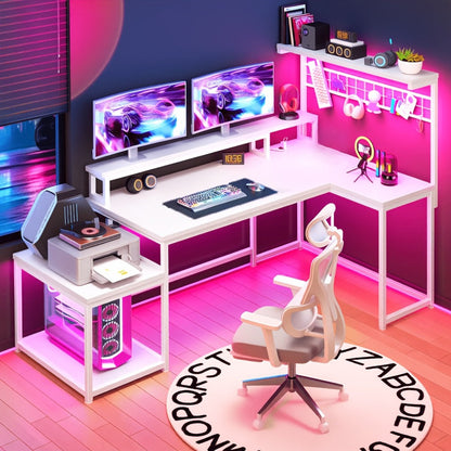 L-Shaped Gaming Desk with Charging Station and LED Lighting for Home Office detail image - detail view 5