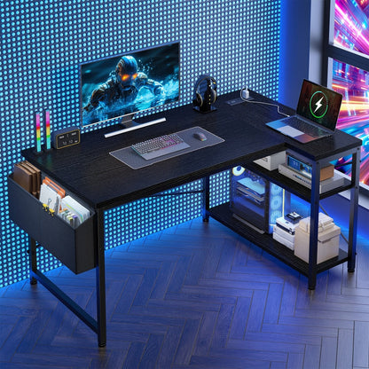 L-Shaped Gaming Desk with Charging Station and LED Lighting for Home Office detail image - detail view 6