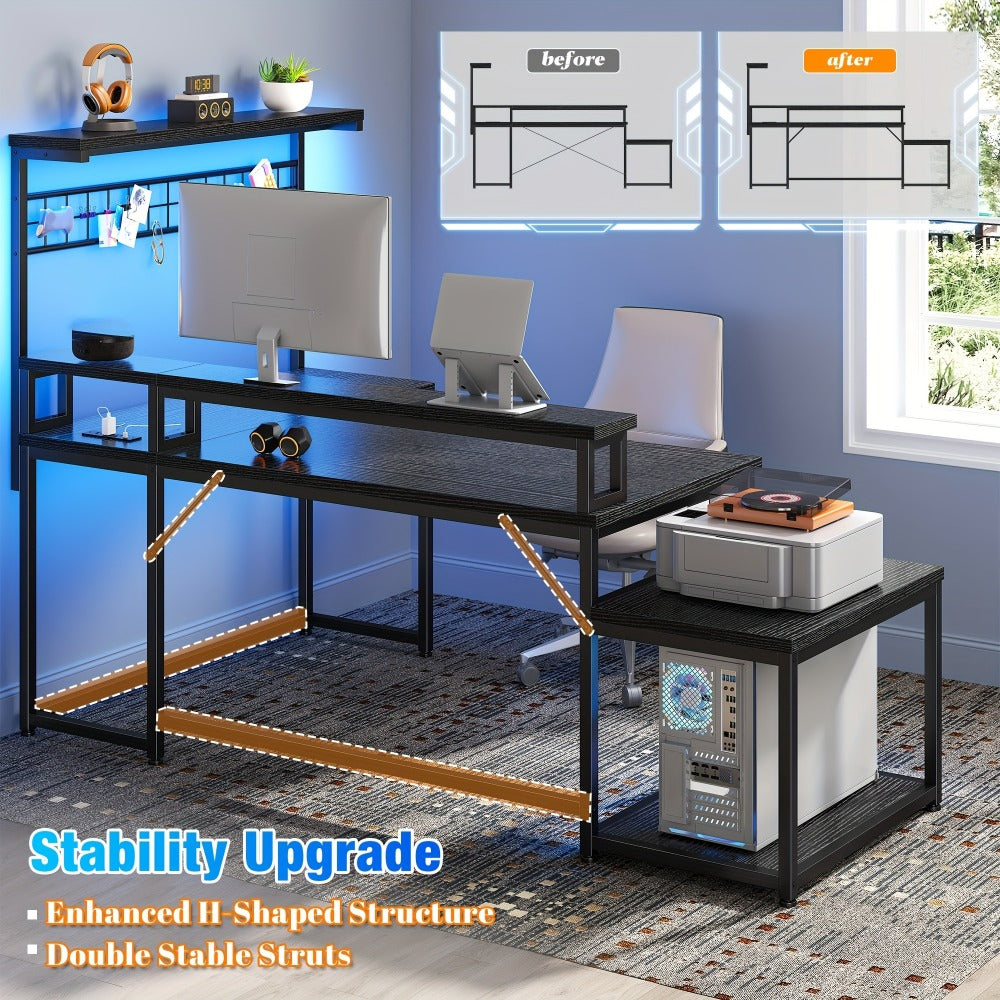 L-Shaped Gaming Desk with Charging Station and LED Lighting for Home Office detail image - detail view 8