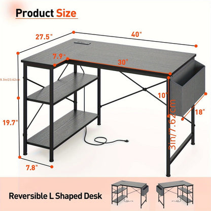L-Shaped Gaming Desk with Charging Station and LED Lighting for Home Office detail image - detail view 9