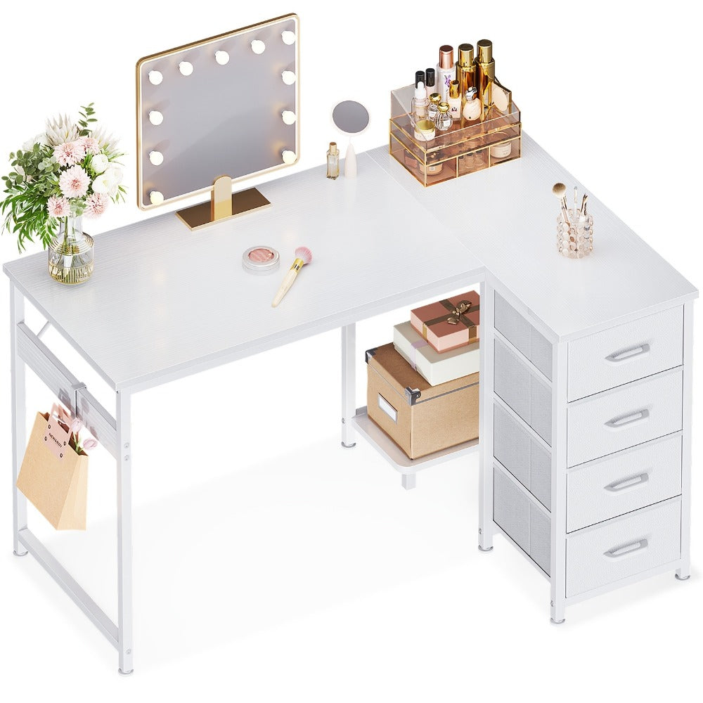 L Shaped Desk with 4 Drawers & Hook - Reversible White Corner Computer Desk with Storage shown in the main product view