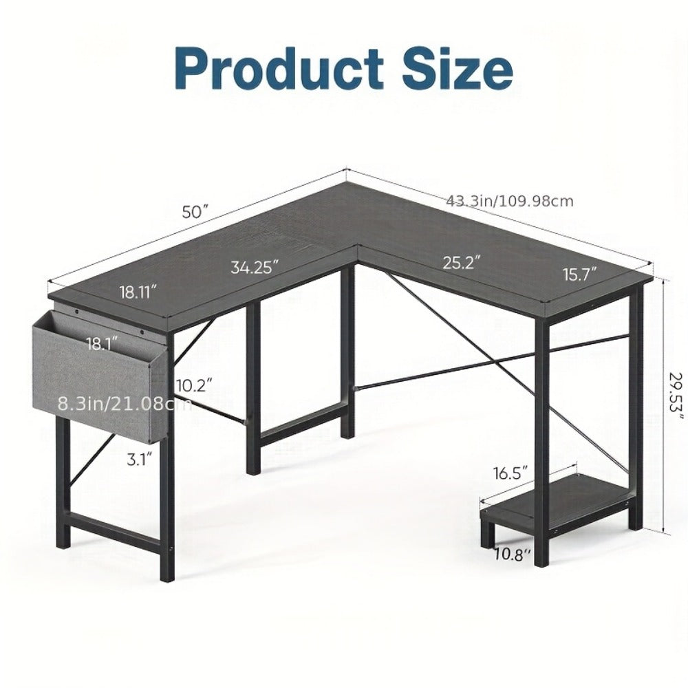 L-Shaped Wood Computer Desk with Storage Pocket for Work, Display, and Everyday Use detail image - detail view 12