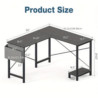 L-Shaped Wood Computer Desk with Storage Pocket for Work, Display, and Everyday Use detail image - detail view 12