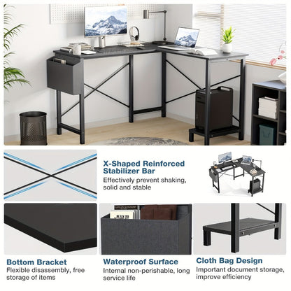 L-Shaped Wood Computer Desk with Storage Pocket for Work, Display, and Everyday Use detail image