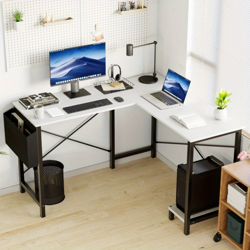 L-Shaped Wood Computer Desk with Storage Pocket for Work, Display, and Everyday Use detail image - detail view 5