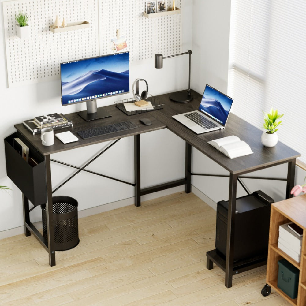 L-Shaped Wood Computer Desk with Storage Pocket for Work, Display, and Everyday Use detail image - detail view 7