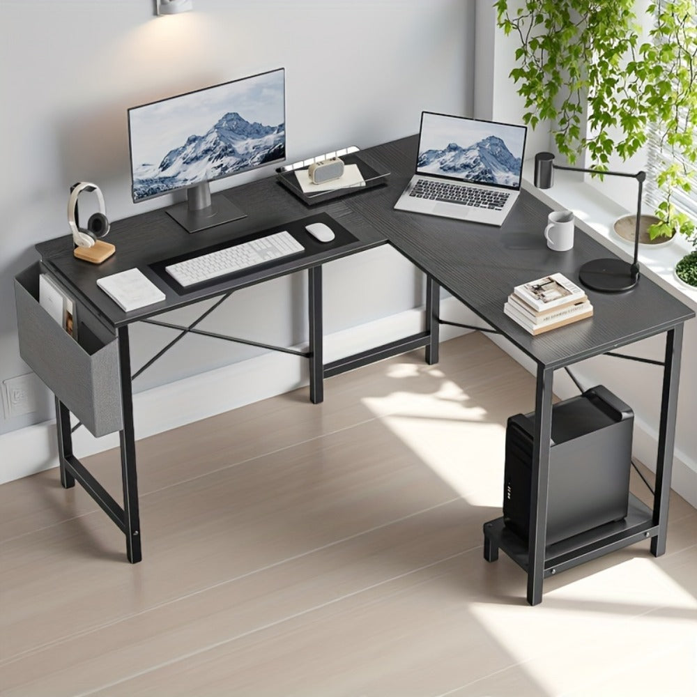 Computer Desk, L-Shaped with Storage Pocket - Wooden Corner PC Desk for Home Office & shown in the main product view
