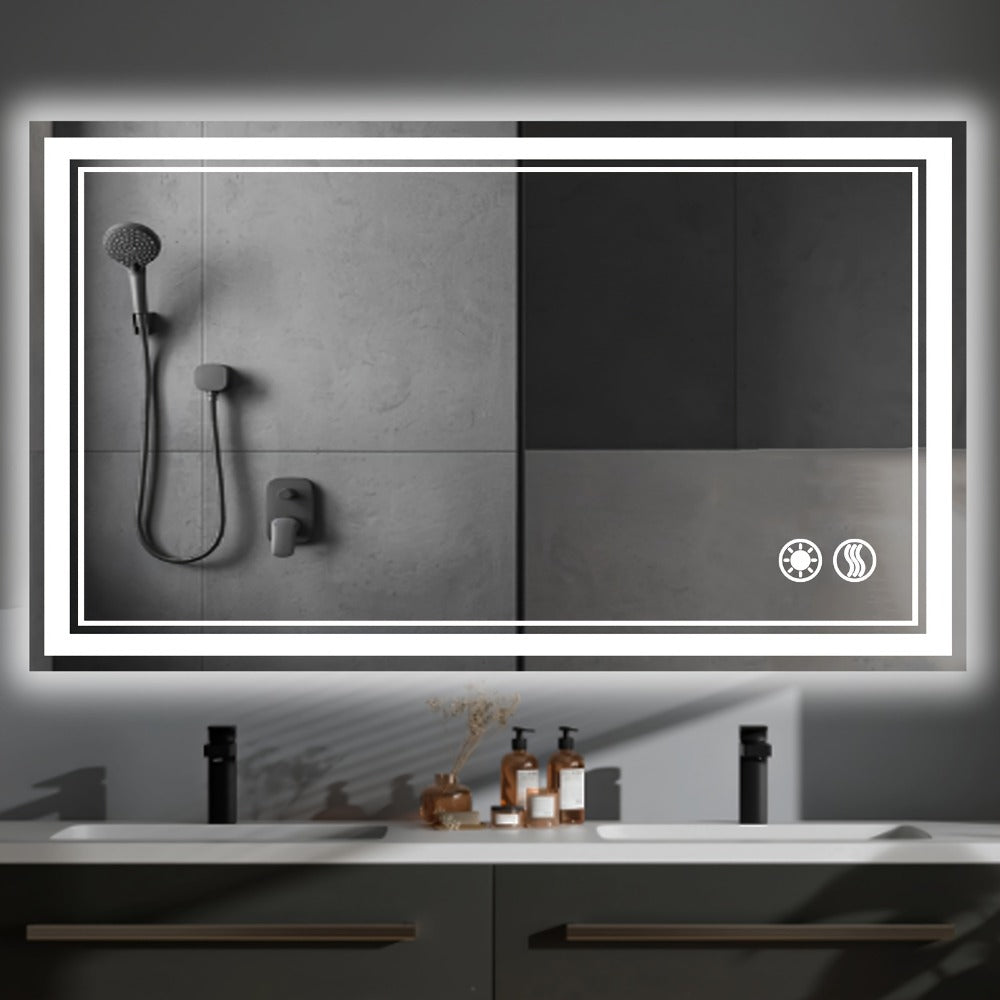 LED Bathroom Mirror, 48x28 with Anti-Fog Lights - Smart Backlit Vanity Mirror Touch Screen shown in the main product view