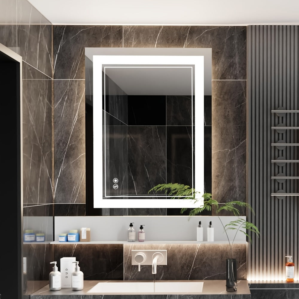 LED Bathroom Mirror, Anti-Fog Dimmable with 3 Color Lights, Front & Backlit Smart Mirror shown in the main product view