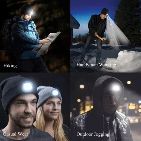 LED Beanie Light with Built-In Rechargeable Headlamp Hat